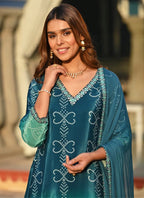 Vellora Chinon Silk Blue Festival Wear Embroidery Work Readymade Kurti Set - Distacart