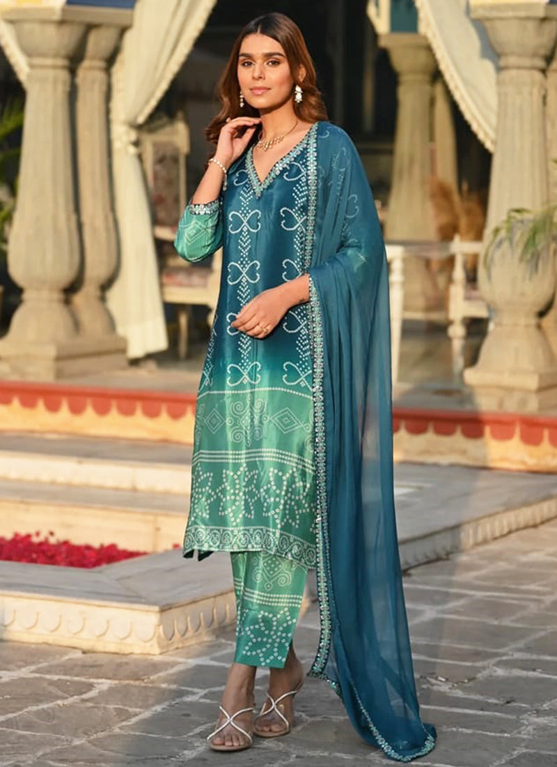 Vellora Chinon Silk Blue Festival Wear Embroidery Work Readymade Kurti Set - Distacart