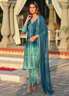 Vellora Chinon Silk Blue Festival Wear Embroidery Work Readymade Kurti Set - Distacart
