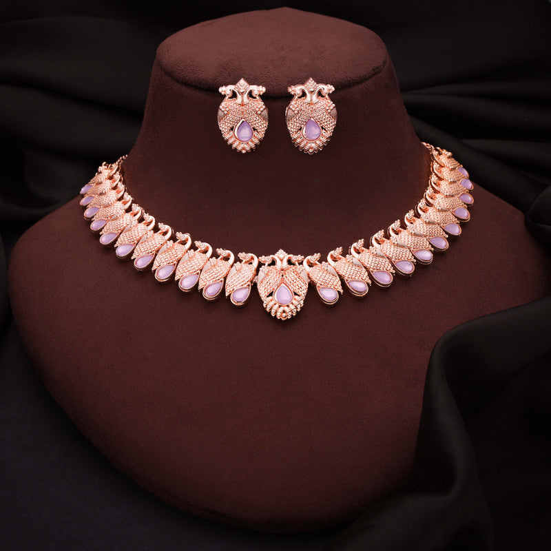 Tehzeeb Creations Rose Gold Lavender Colour Necklace With Pair Of Earrings