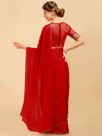 Sangria Red Silk Blend Embroidered Saree
