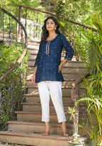 Juniper Women's Navy Zari Embroidered Viscose Tunic With Sequins
