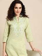 Sangria Women Green Floral Yoke Design Thread Work Pastels Kurta