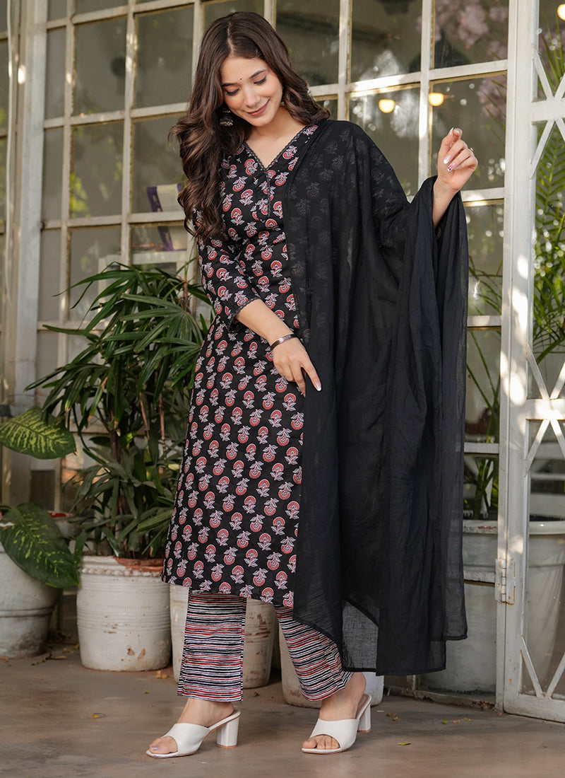 Vellora Cotton Black Daily Wear Printed Readymade Suit - Distacart