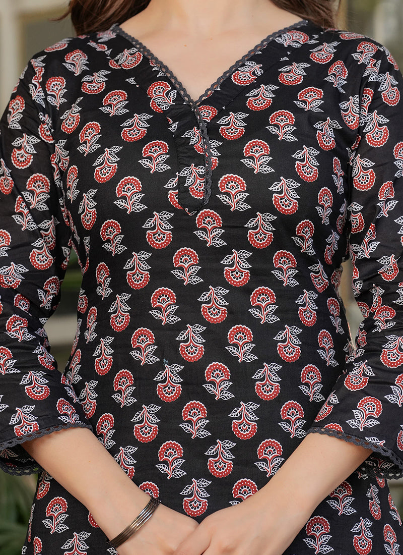 Vellora Cotton Black Daily Wear Printed Readymade Suit - Distacart