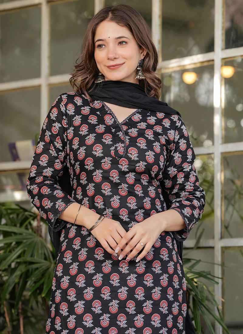 Vellora Cotton Black Daily Wear Printed Readymade Suit - Distacart