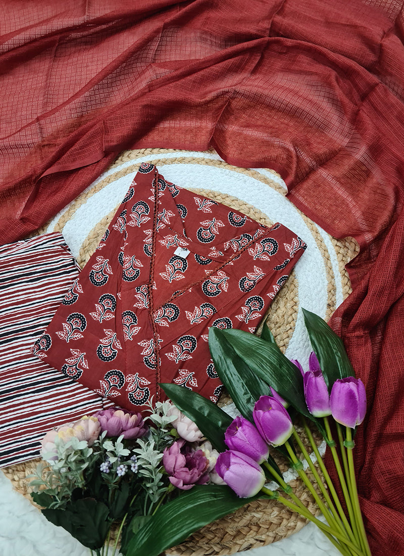 Vellora Cotton Red Daily Wear Printed Readymade Suit - Distacart