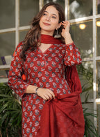 Vellora Cotton Red Daily Wear Printed Readymade Suit - Distacart