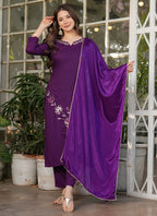 Vellora Viscose Rayon Purple Daily Wear Embroidery Work Readymade Straight Suit - Distacart