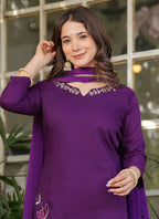 Vellora Viscose Rayon Purple Daily Wear Embroidery Work Readymade Straight Suit - Distacart