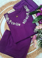 Vellora Viscose Rayon Purple Daily Wear Embroidery Work Readymade Straight Suit - Distacart
