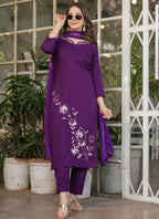 Vellora Viscose Rayon Purple Daily Wear Embroidery Work Readymade Straight Suit - Distacart