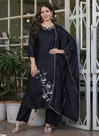 Vellora Viscose Rayon Black Daily Wear Embroidery Work Readymade Straight Suit - Distacart