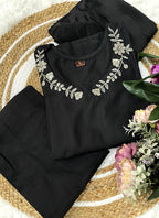 Vellora Viscose Rayon Black Daily Wear Embroidery Work Readymade Straight Suit - Distacart