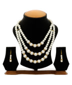 Gold-Polished Alloy Pearl Tripple Layer Necklace Set - The Pari