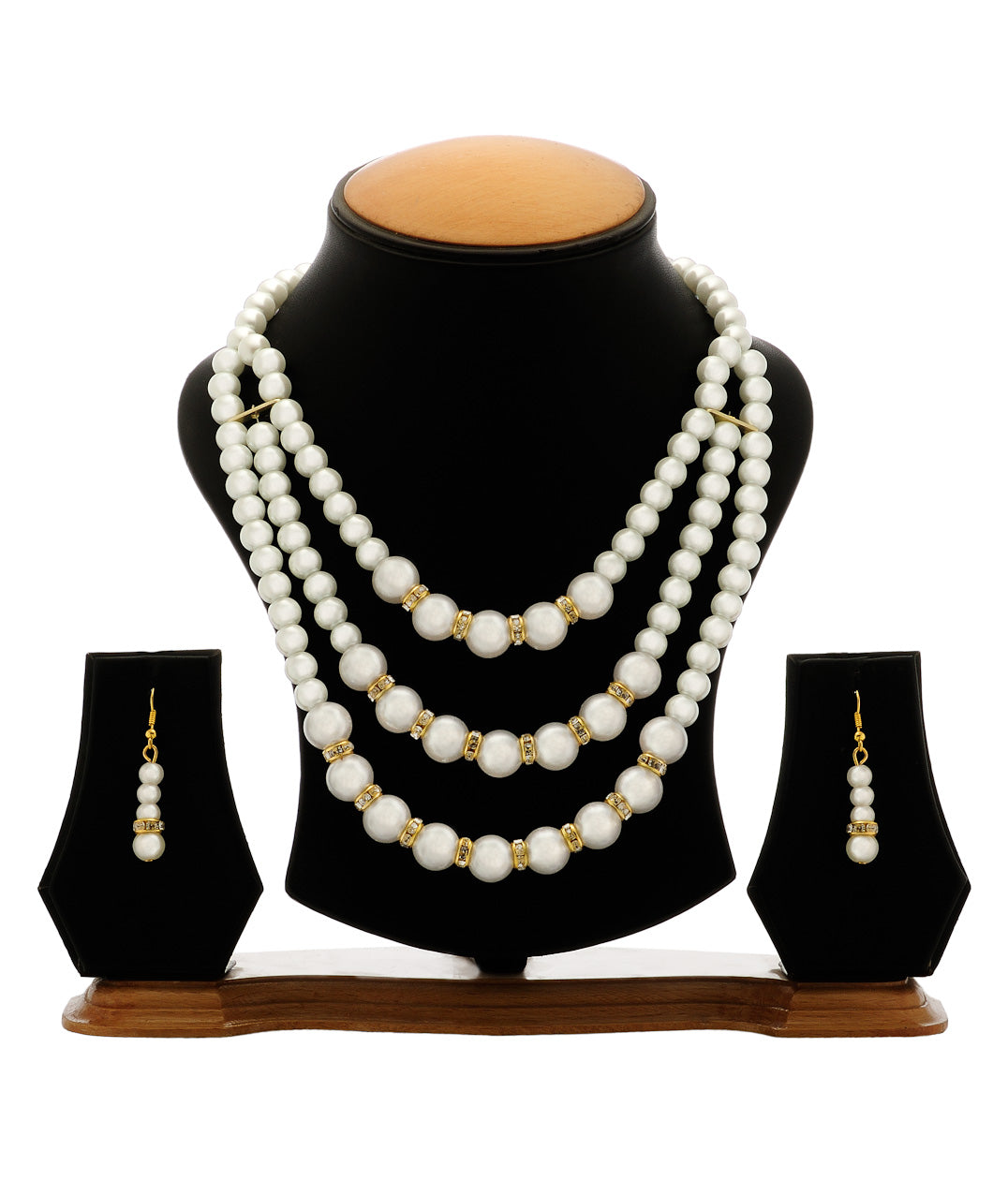 Gold-Polished Alloy Pearl Tripple Layer Necklace Set - The Pari