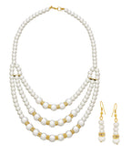 Gold-Polished Alloy Pearl Tripple Layer Necklace Set - The Pari