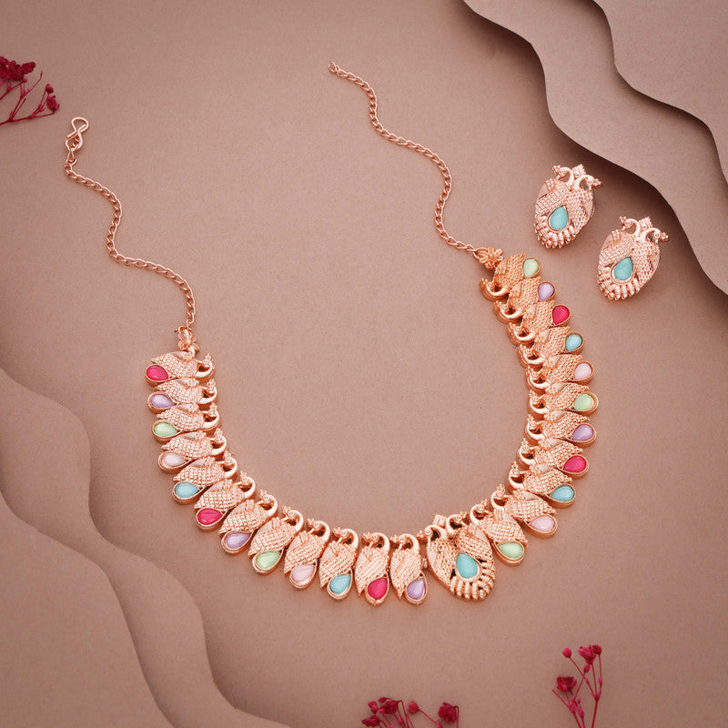 Tehzeeb Creations Rose Gold Baby Multi Necklace With Pair Of Earrings