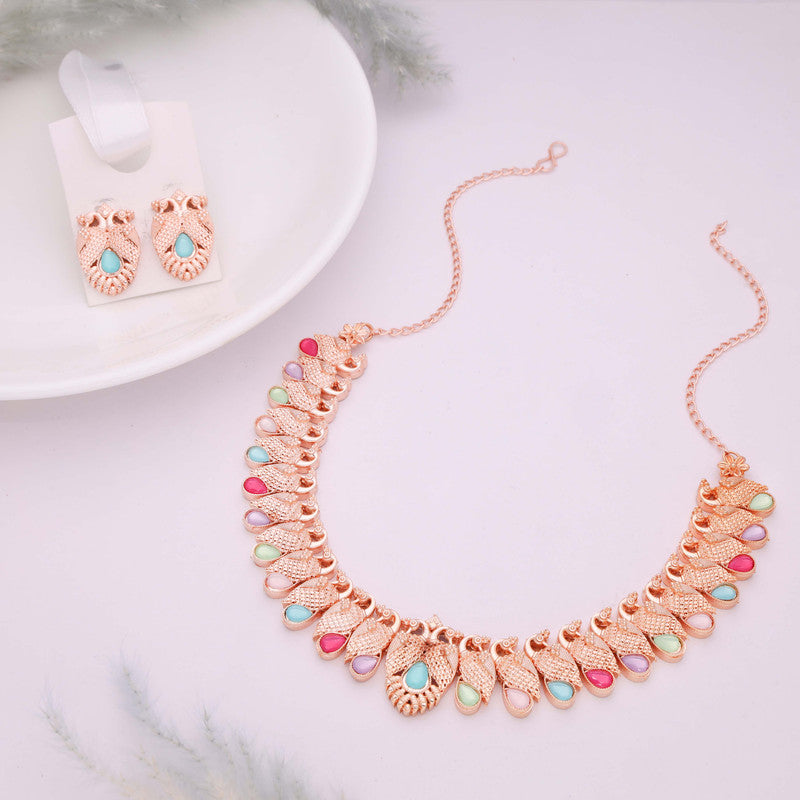 Tehzeeb Creations Rose Gold Baby Multi Necklace With Pair Of Earrings