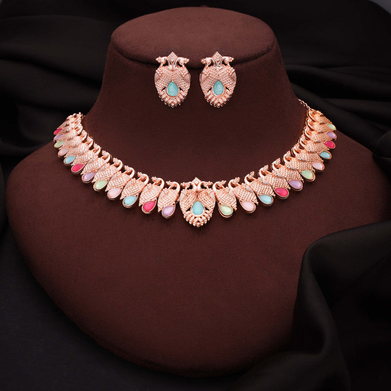 Tehzeeb Creations Rose Gold Baby Multi Necklace With Pair Of Earrings