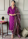 Vellora Viscose Chanderi Magenta Casual Wear Embroidery Work Readymade Suit - Distacart
