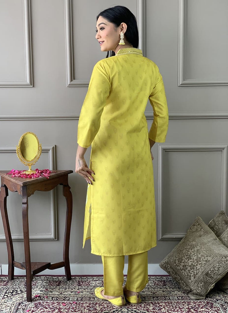 Vellora Viscose Rayon Yellow Casual Wear Embroidery Work Readymade Suit - Distacart