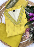 Vellora Viscose Rayon Yellow Casual Wear Embroidery Work Readymade Suit - Distacart