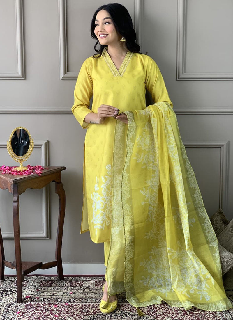 Vellora Viscose Rayon Yellow Casual Wear Embroidery Work Readymade Suit - Distacart
