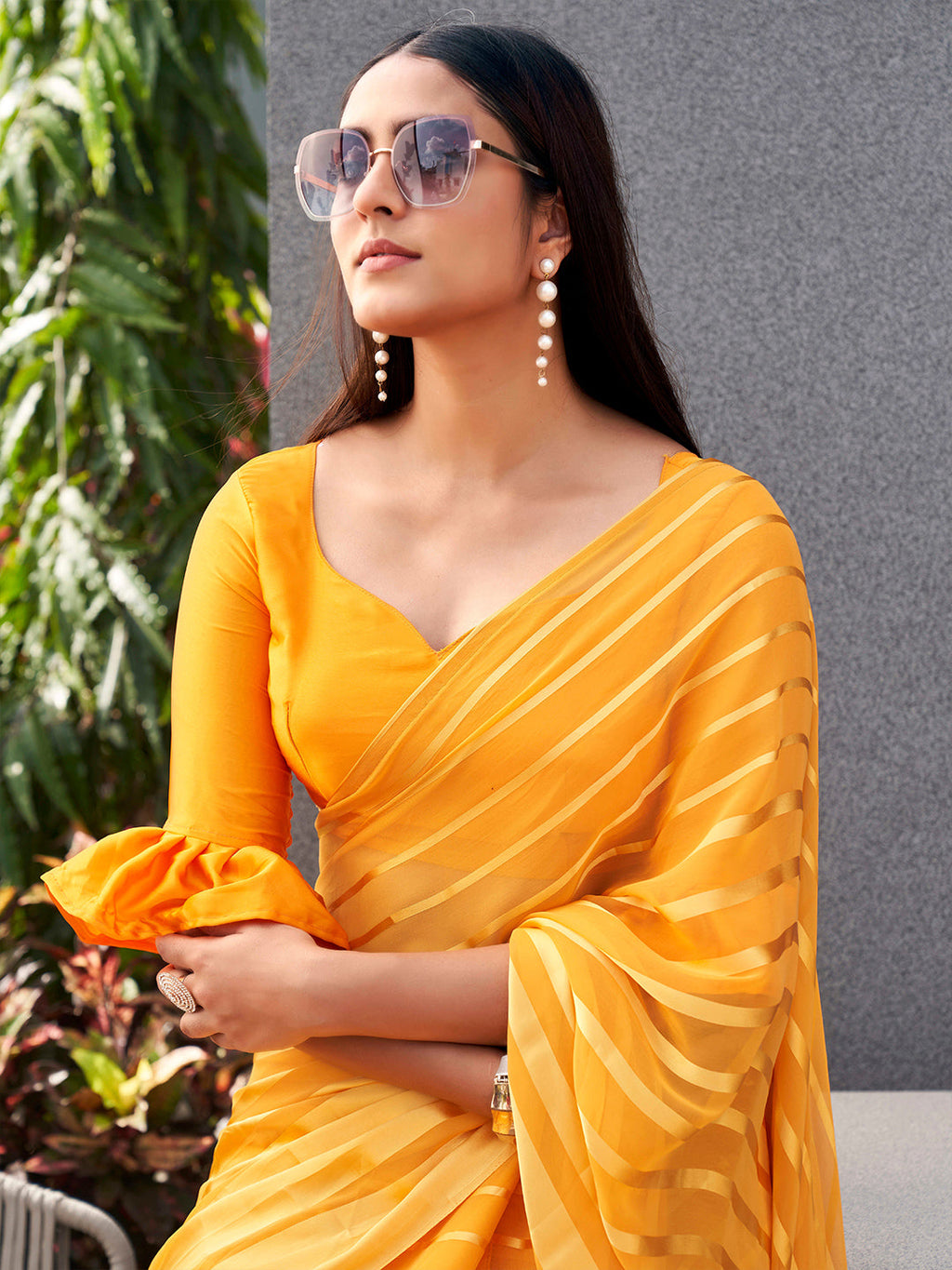Tikhi Imli Striped Georgette Ready to Wear Saree - Distacart