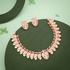 Tehzeeb Creations Rose Gold Sea Green Colour Necklace With Pair Of Earrings