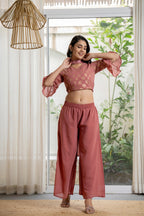 Juniper Women's Peach Solid Georgette Kurta Pant & Dupatta Set With Sequins & Thread Work