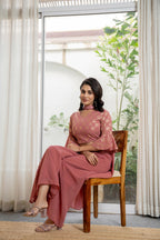 Juniper Women's Peach Solid Georgette Kurta Pant & Dupatta Set With Sequins & Thread Work