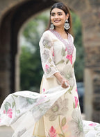 Vellora Georgette White Casual Wear Embroidery Work Readymade Suit - Distacart