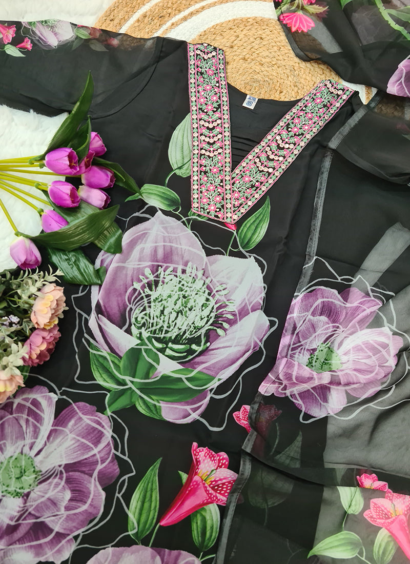 Vellora Georgette Black Casual Wear Embroidery Work Readymade Suit - Distacart