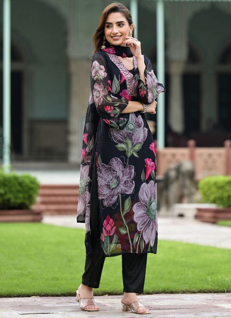 Vellora Georgette Black Casual Wear Embroidery Work Readymade Suit - Distacart