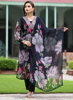 Vellora Georgette Black Casual Wear Embroidery Work Readymade Suit - Distacart