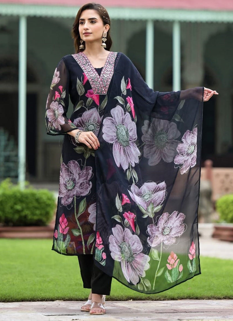 Vellora Georgette Black Casual Wear Embroidery Work Readymade Suit - Distacart