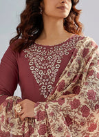 Vellora Cotton Silk Rose Pink Casual Wear Embroidery Work Readymade Suit - Distacart