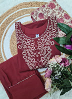 Vellora Cotton Silk Rose Pink Casual Wear Embroidery Work Readymade Suit - Distacart