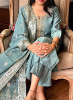 Vellora Viscose Chanderi Sky Blue Festival Wear Embroidery Work Readymade Suit - Distacart