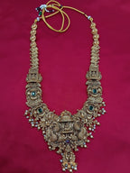 Jewel City Grand South Indian Temple Bridal Necklace Set for Women – Antique Gold-Plated Lakshmi Haram with Choker & Jhumka