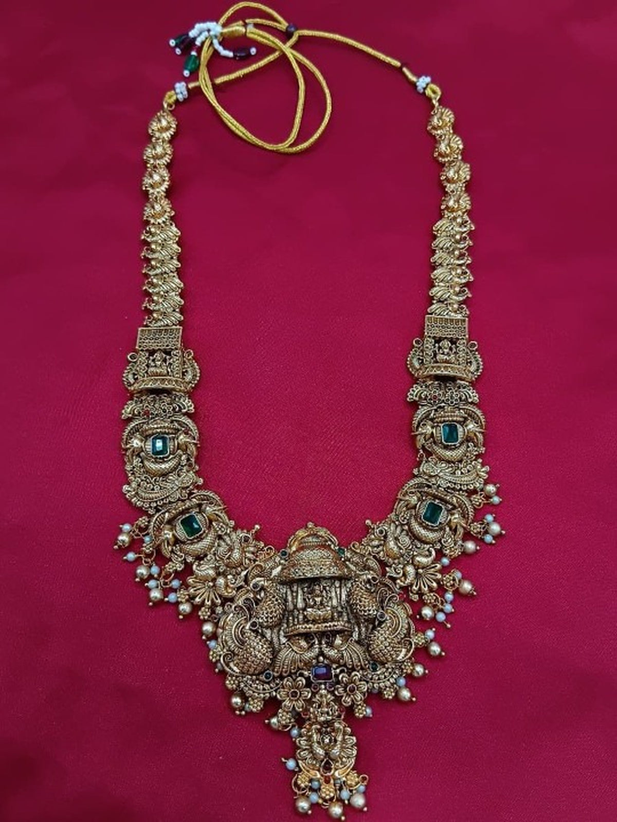 Jewel City Grand South Indian Temple Bridal Necklace Set for Women – Antique Gold-Plated Lakshmi Haram with Choker & Jhumka