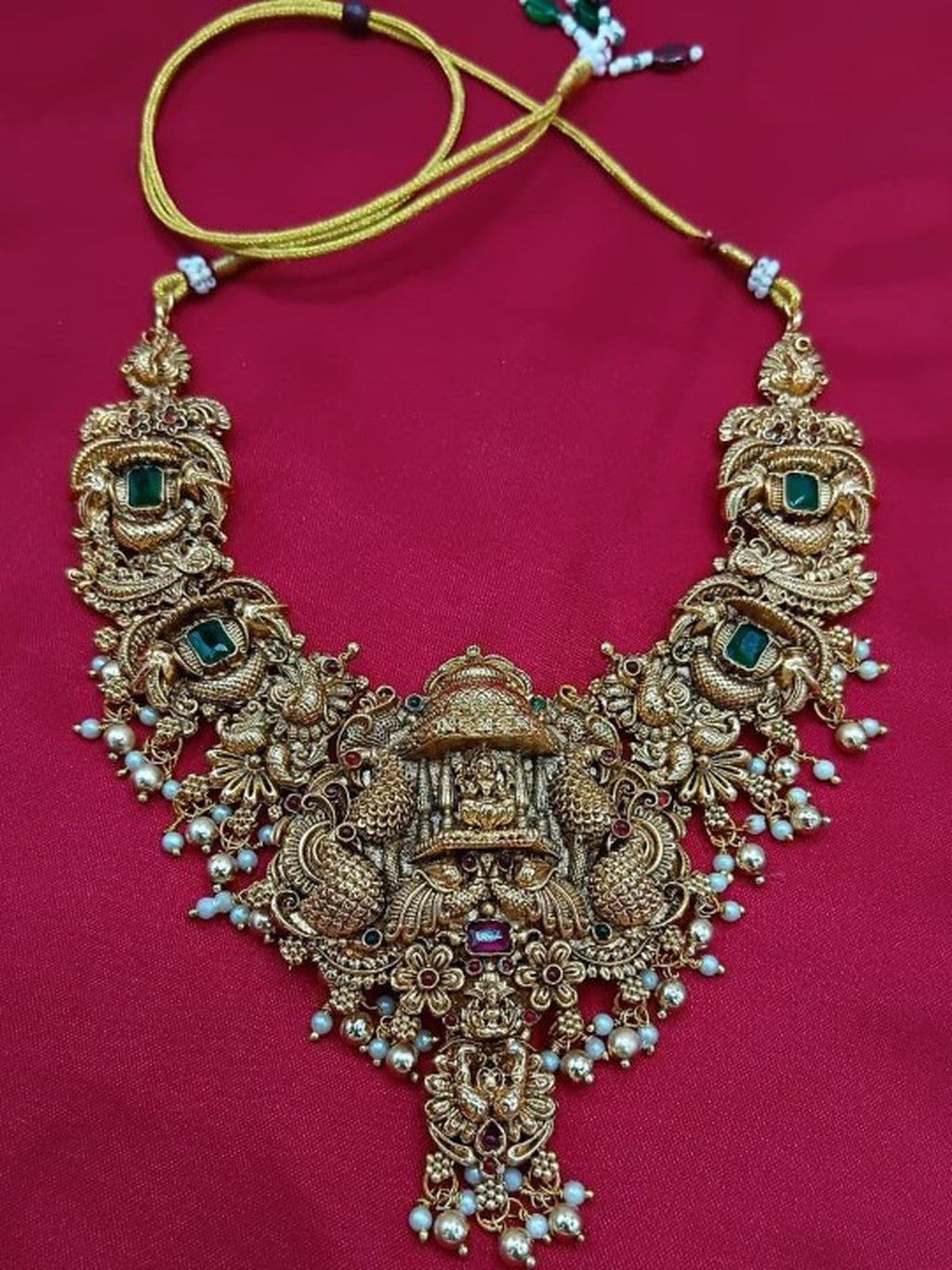 Jewel City Grand South Indian Temple Bridal Necklace Set for Women – Antique Gold-Plated Lakshmi Haram with Choker & Jhumka