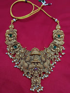 Jewel City Grand South Indian Temple Bridal Necklace Set for Women – Antique Gold-Plated Lakshmi Haram with Choker & Jhumka