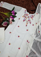 Vellora Georgette White Casual Wear Embroidery Work Readymade Kurti Set - Distacart
