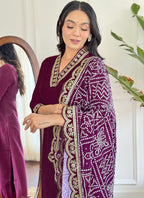 Vellora Viscose Silk Wine Casual Wear Bandhani Print Readymade Suit - Distacart