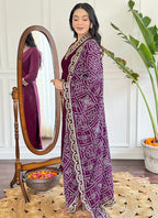 Vellora Viscose Silk Wine Casual Wear Bandhani Print Readymade Suit - Distacart