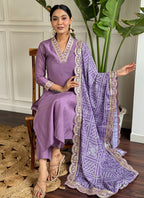Vellora Viscose Silk Lavender Casual Wear Bandhani Print Readymade Suit - Distacart