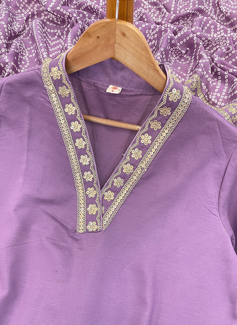 Vellora Viscose Silk Lavender Casual Wear Bandhani Print Readymade Suit - Distacart