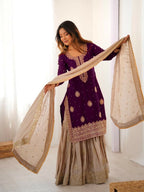 Lehenga Mart Designer Sharara Suit With Kurta, Sharara, Dupatta For Women-Wine - Distacart